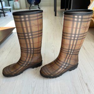 BURBERRY Haymarket Rain Boots Tall Plaid Check Pattern / Size 39